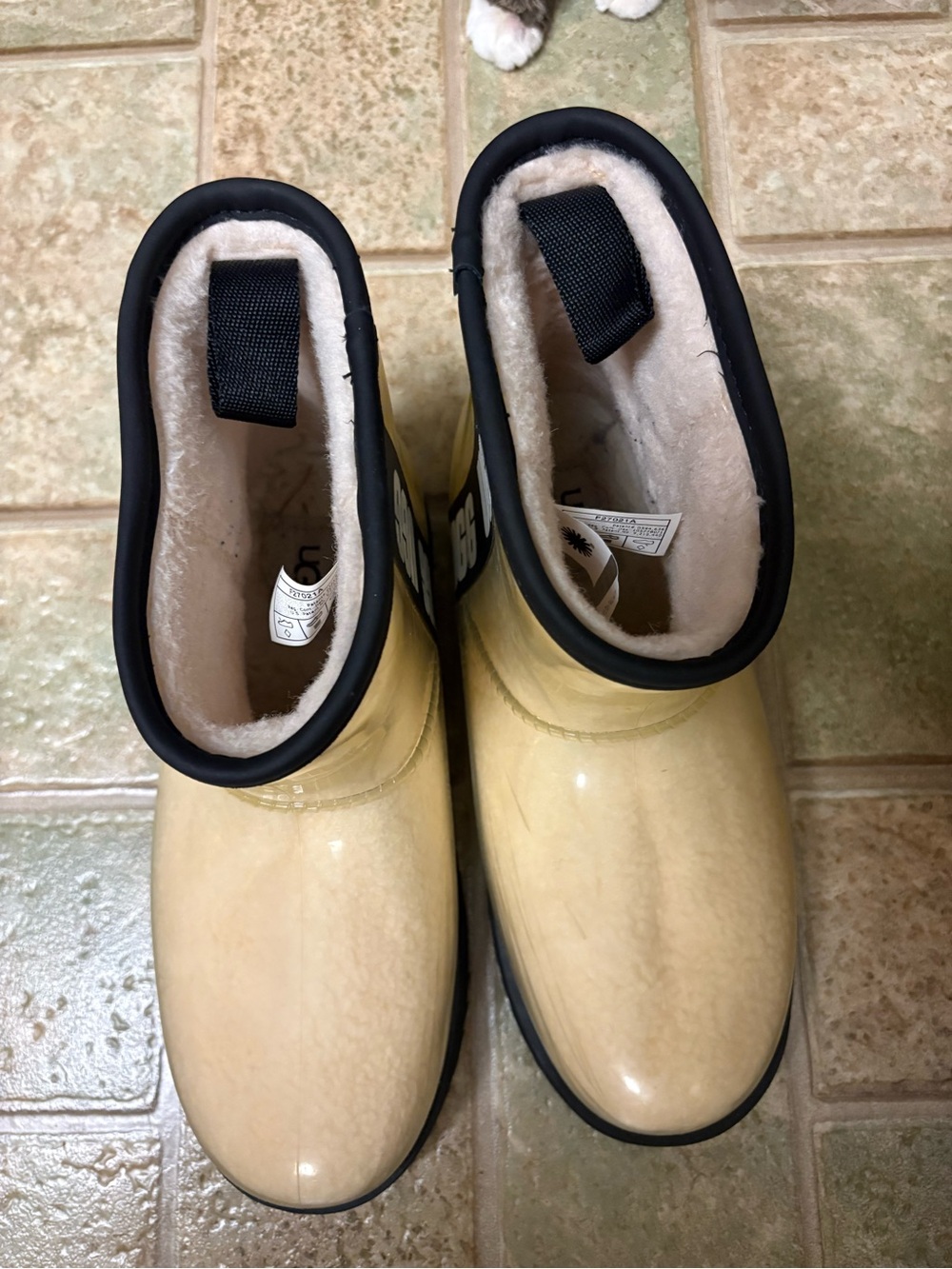 UGG Cream Faux-Fur Lined Short Rain Boots
